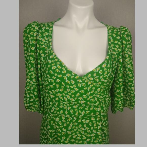 WAYF Floral Daisy Green Faux Wrap Midi Dress L - Picture 5 of 16
